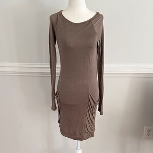 BCBGMaxAzria Taupe Long Sleeve Dress